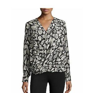 Derek Lam 10 Crosby Black White Long Sleeve Oversize Front Wrap Blouse size 2
